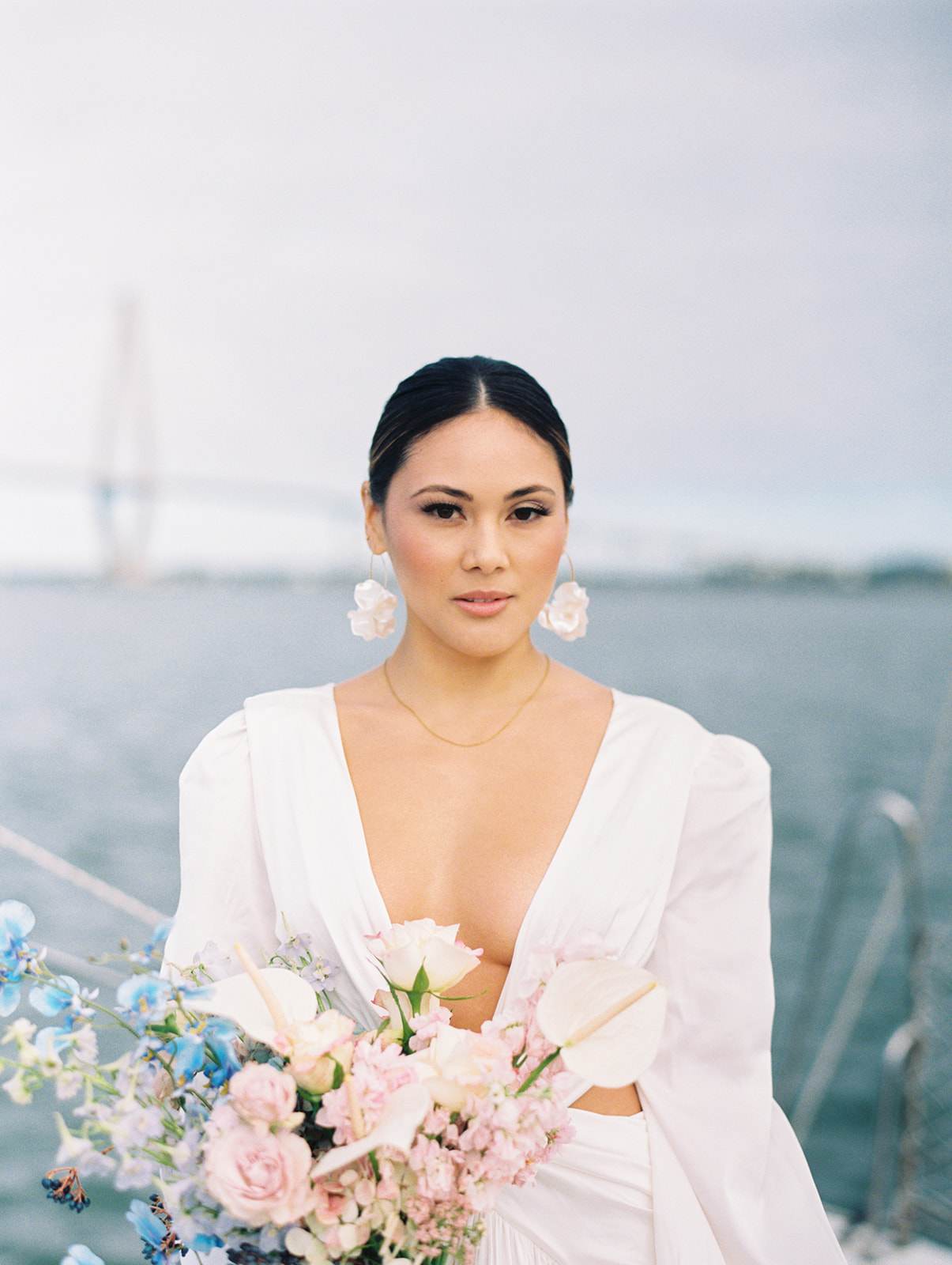 bride on a charleston sailboat