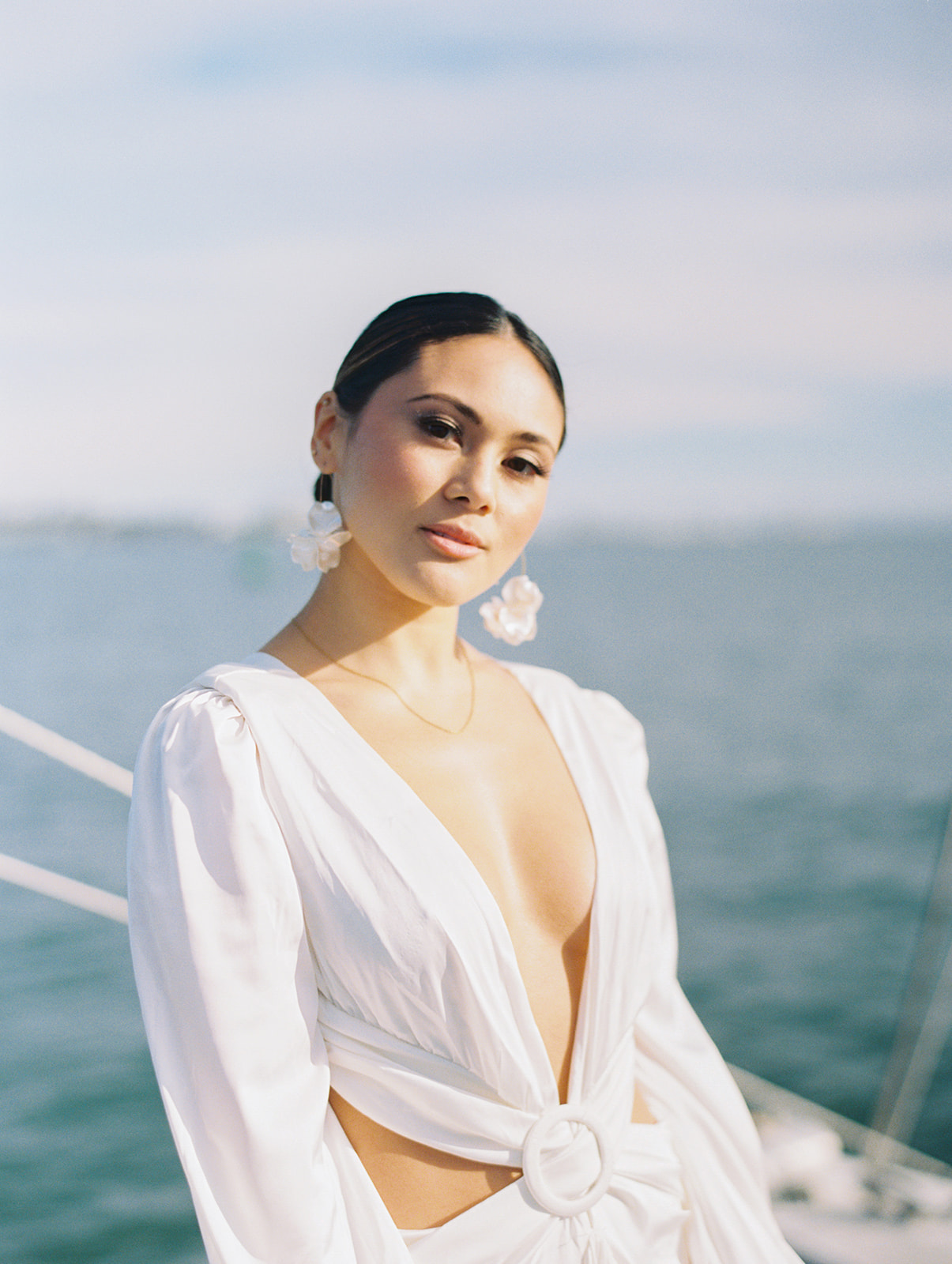 formal portrait of a bride on a charleston sailboat 